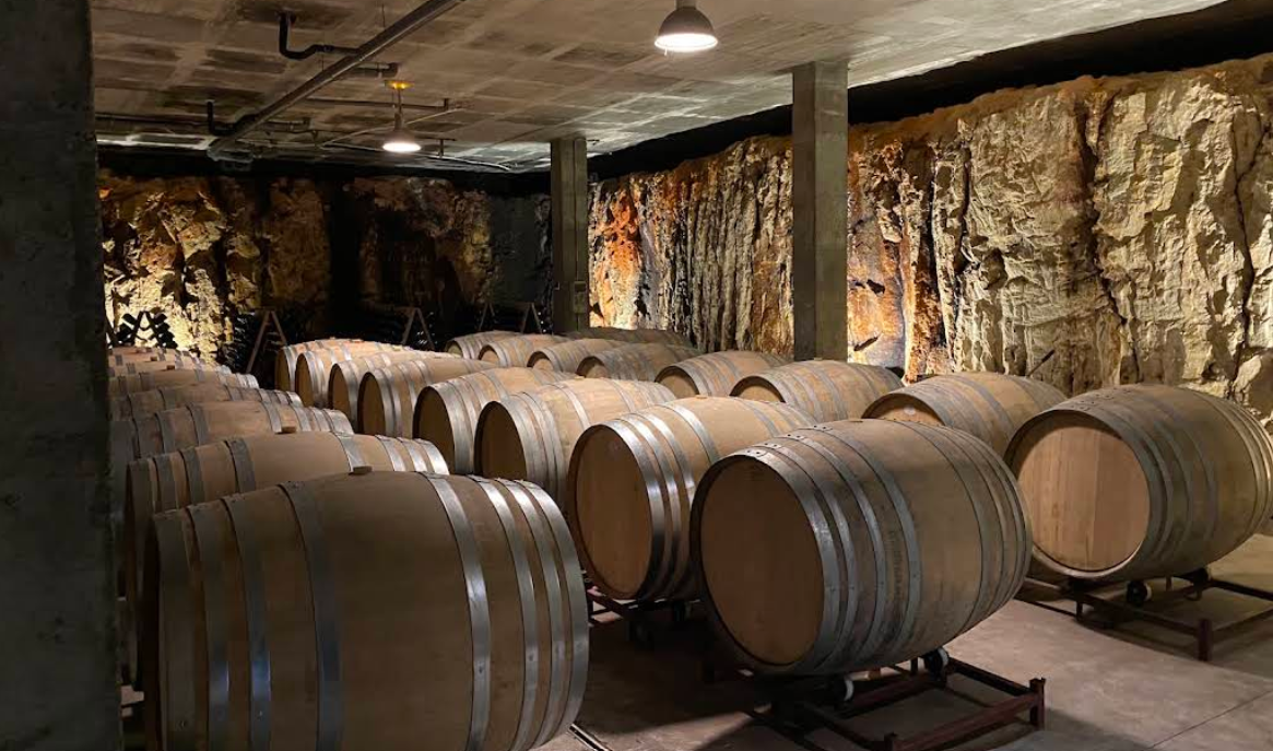 Barrel cellar carved into rock at Bodegas Binifadet