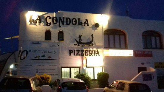 La Gondola's lit-up sign at night