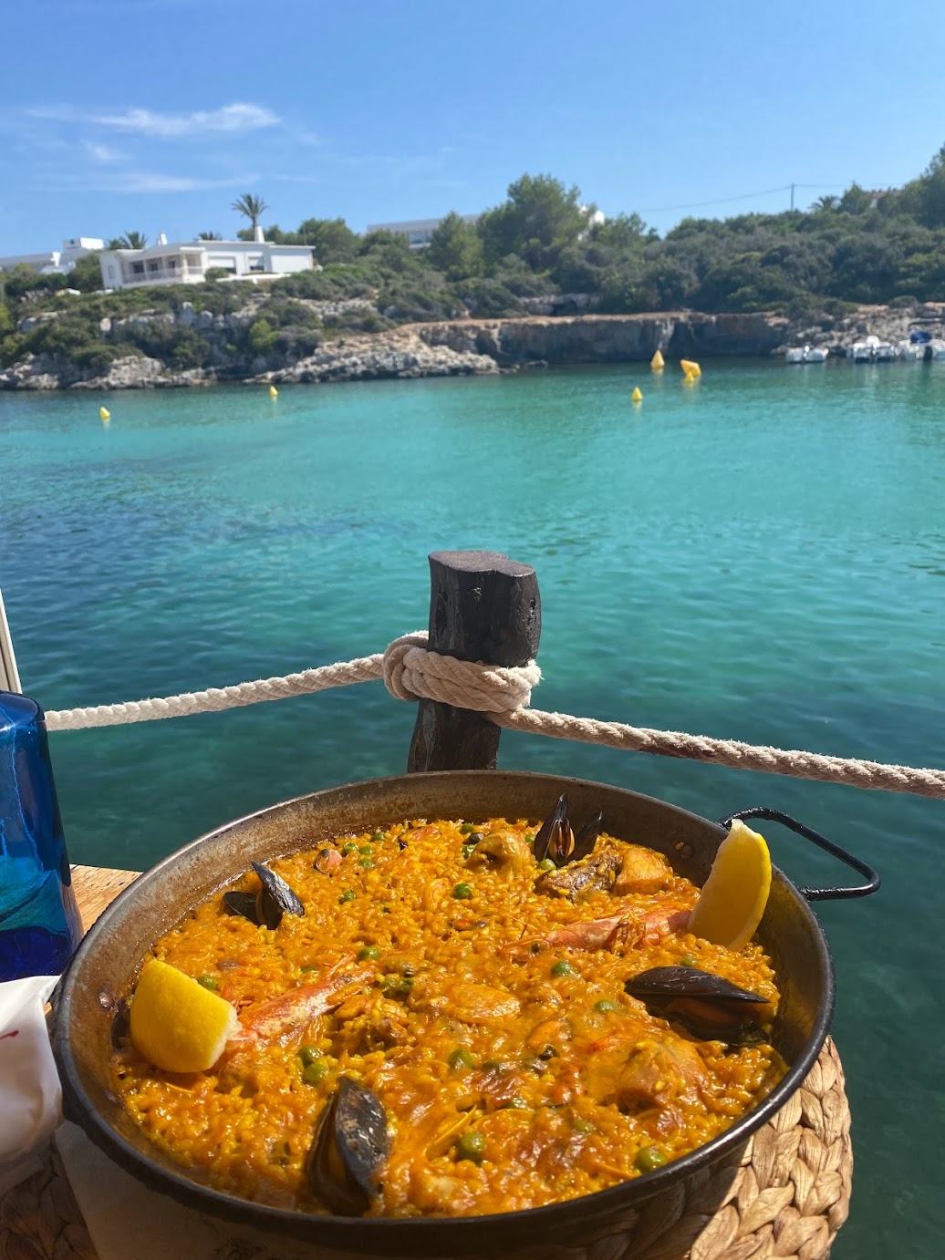 Seafood paella at the water's edge