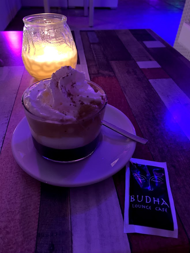 A whipped-cream coffee at Budha Lounge Café