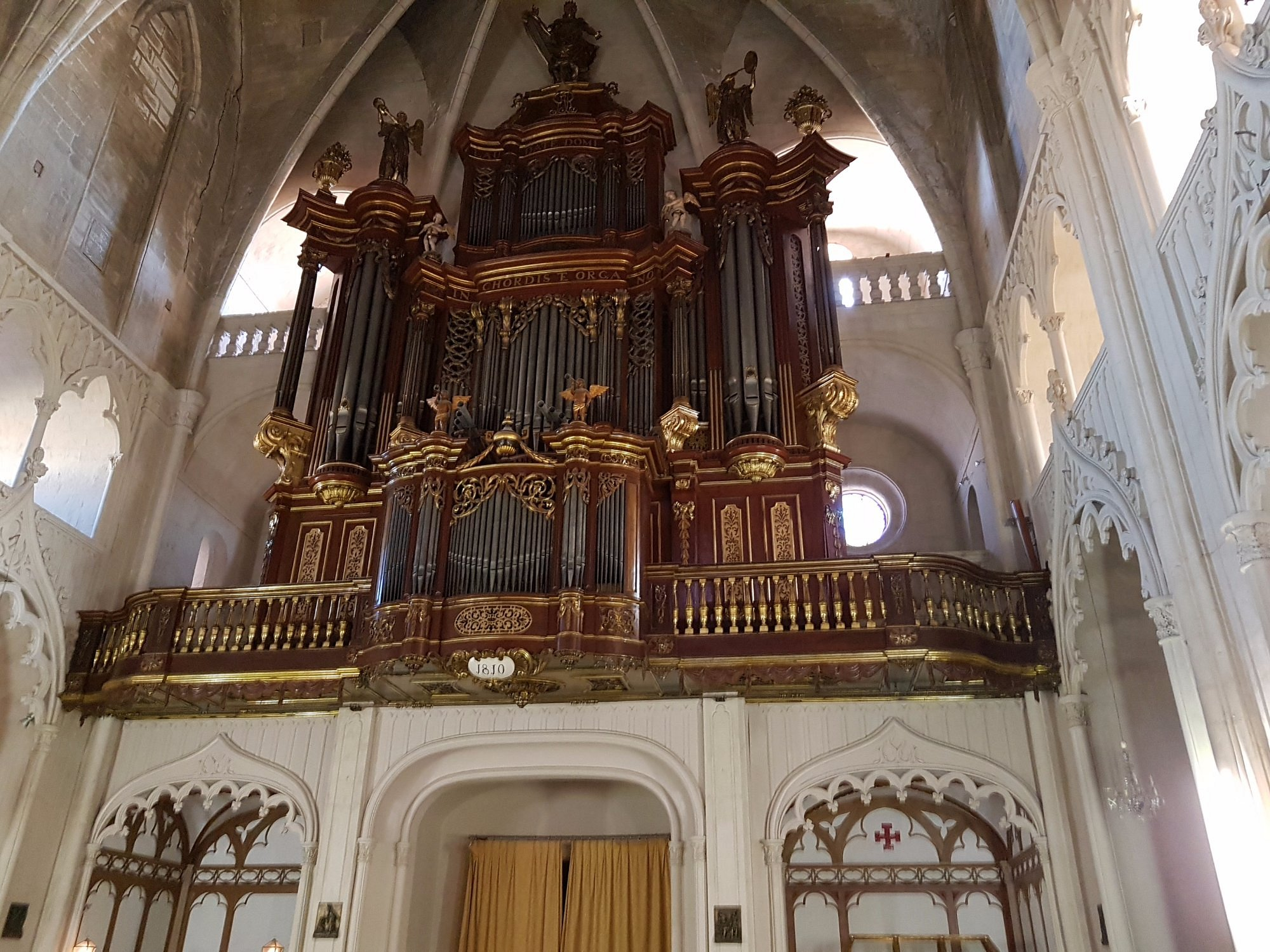 The baroque organ inside the Church of Santa María, Maó