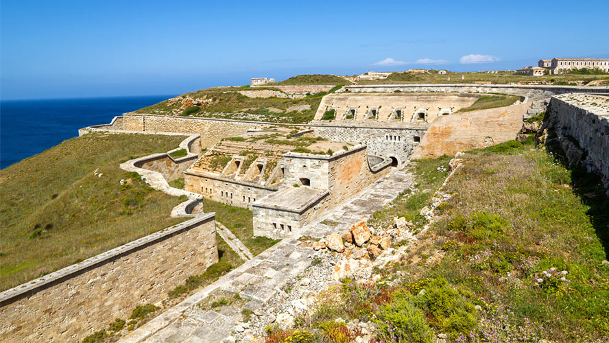 Aerial view of the La Mola fortress guarding the port of Maó